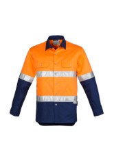 Heavyweight L/S Drill Shirt-Orange/Navy 