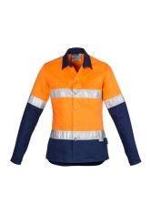 Women's Hi Vis L/S Shirt-Orange/Navy 