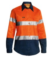 Women's Taped Hi Vis Drill Shirt - Orange/Navy 